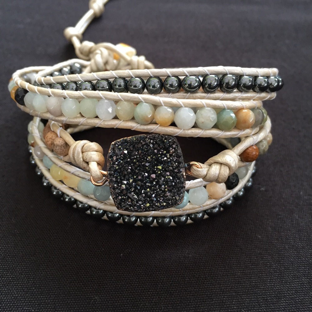 Gemstone and Druzy Wrap Bracelet